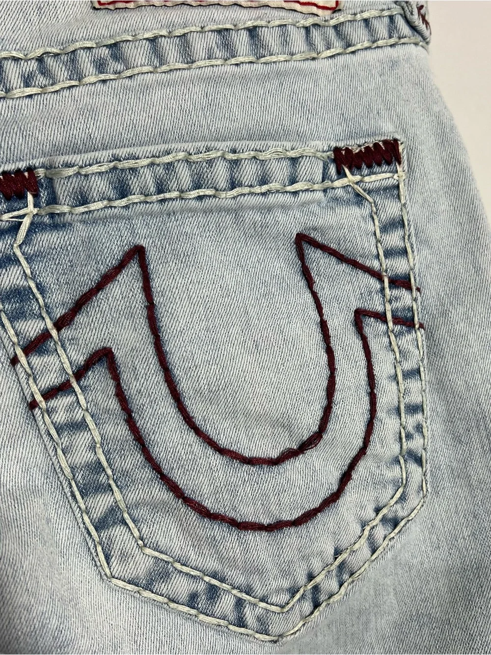 True Religion Ricky Relaxed Straight No Flap Light Blue Red Jeans Mens Size 30